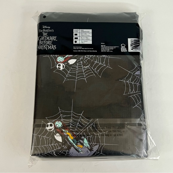 The Nightmare Before Christmas Black Tablecloth Jack Skellington Sally 70” Round - Picture 2 of 3
